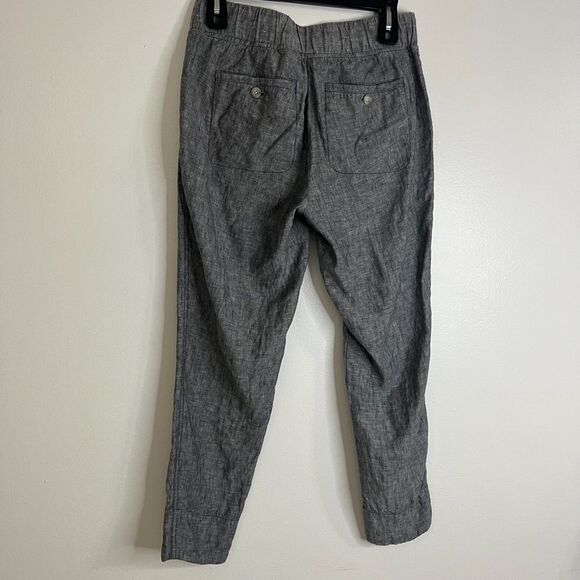 Athleta Womens 100% Linen Pants 4 Gray Ankle Tapered Leg Pull On Drawstring - Picture 3 of 8